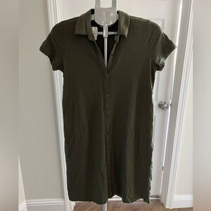 J. Jill Kale Green Knit Button Up Short Sleeve T-Shirt Dress with Pockets
